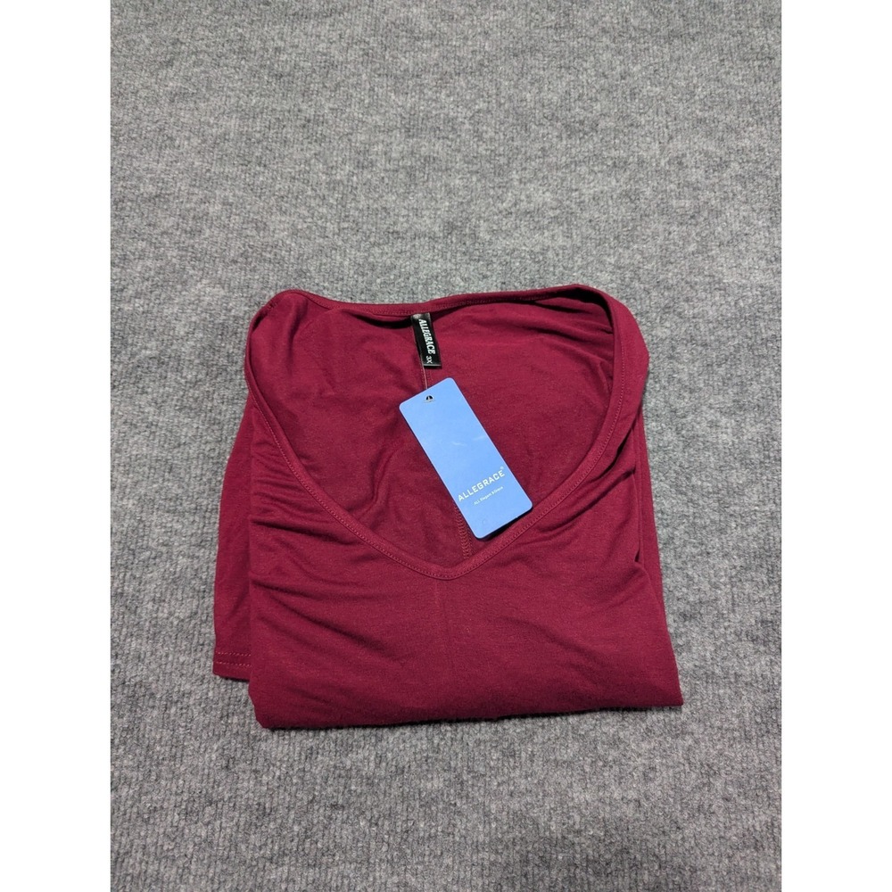 Allegrace Tunic Cold Shoulder Short Sleeve Top V Neck Women's Size 3X Wine New